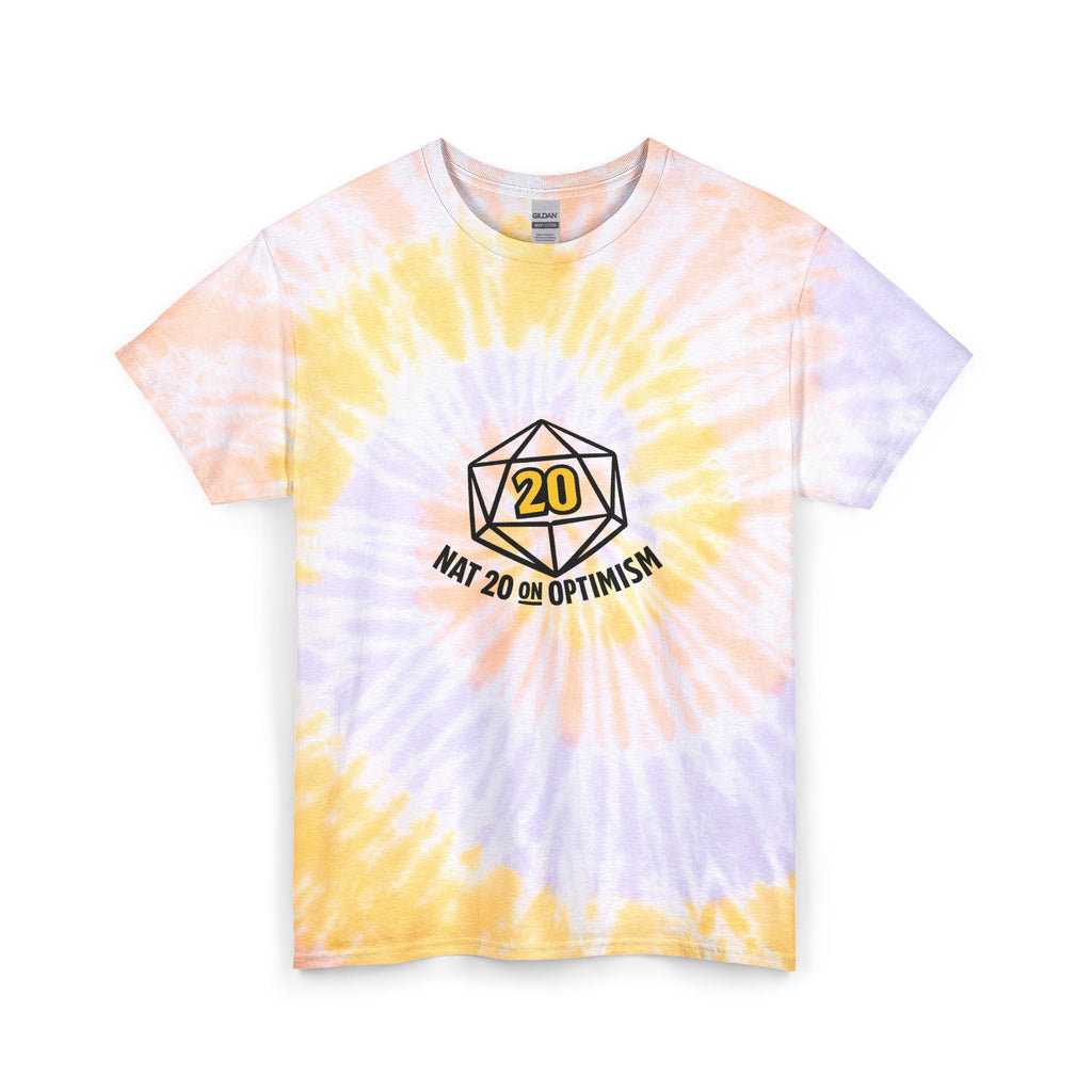 Tie-Dye Tee — D20 "Nat 20 on Optimism" Gaming T-Shirt