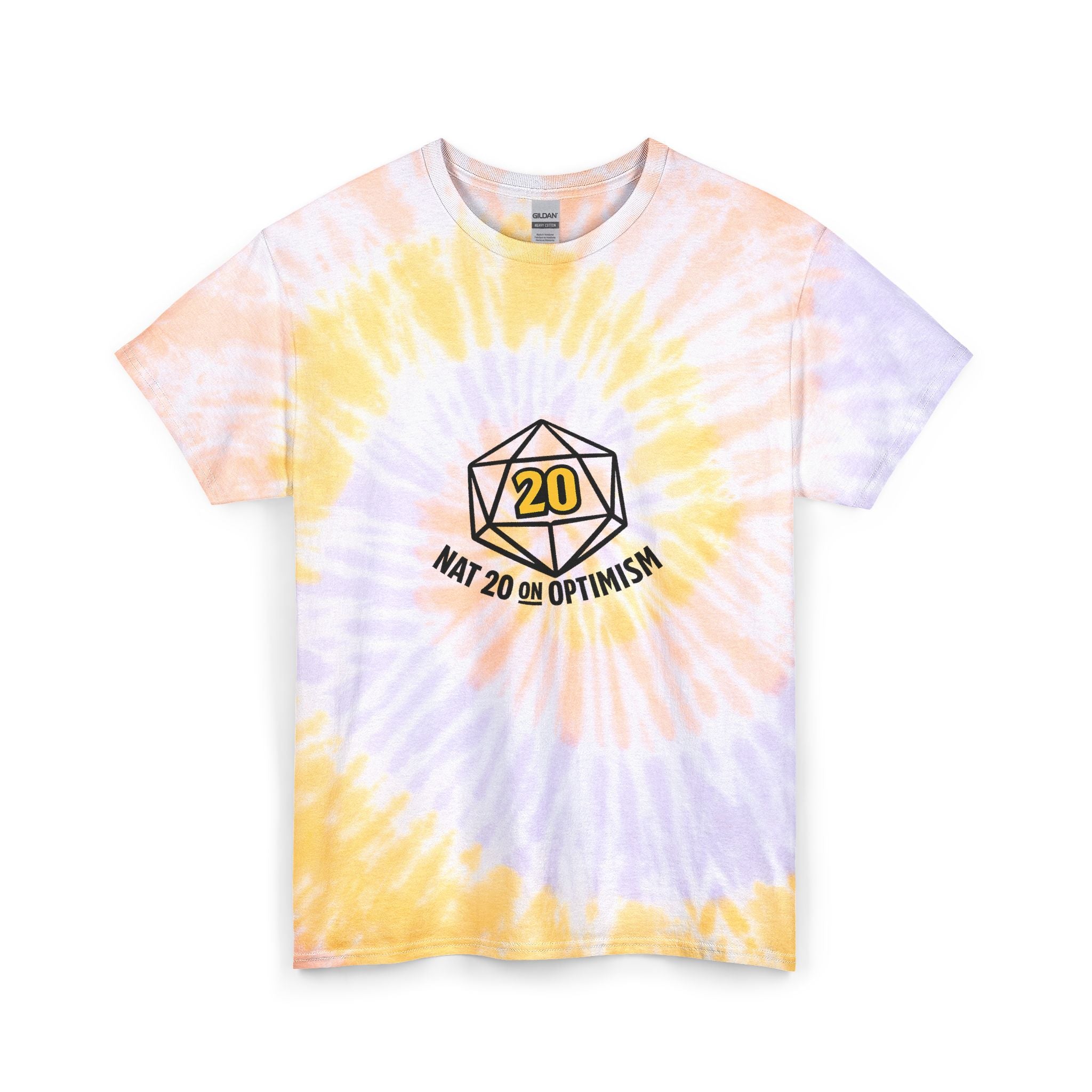 Tie-Dye Tee — D20 "Nat 20 on Optimism" Gaming T-Shirt
