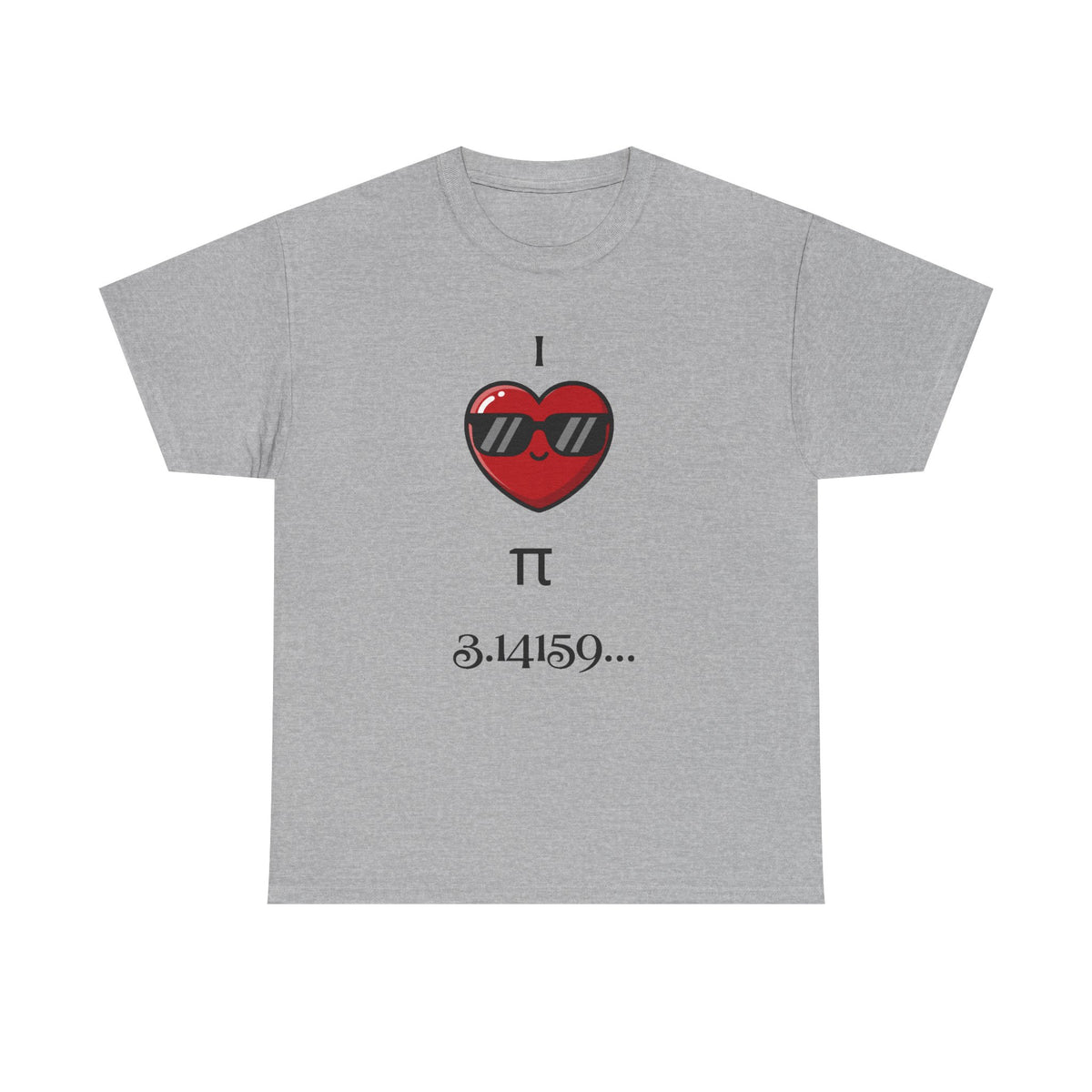 I Love Pi 3.14159 math lover graphic tee in heather gray, front view