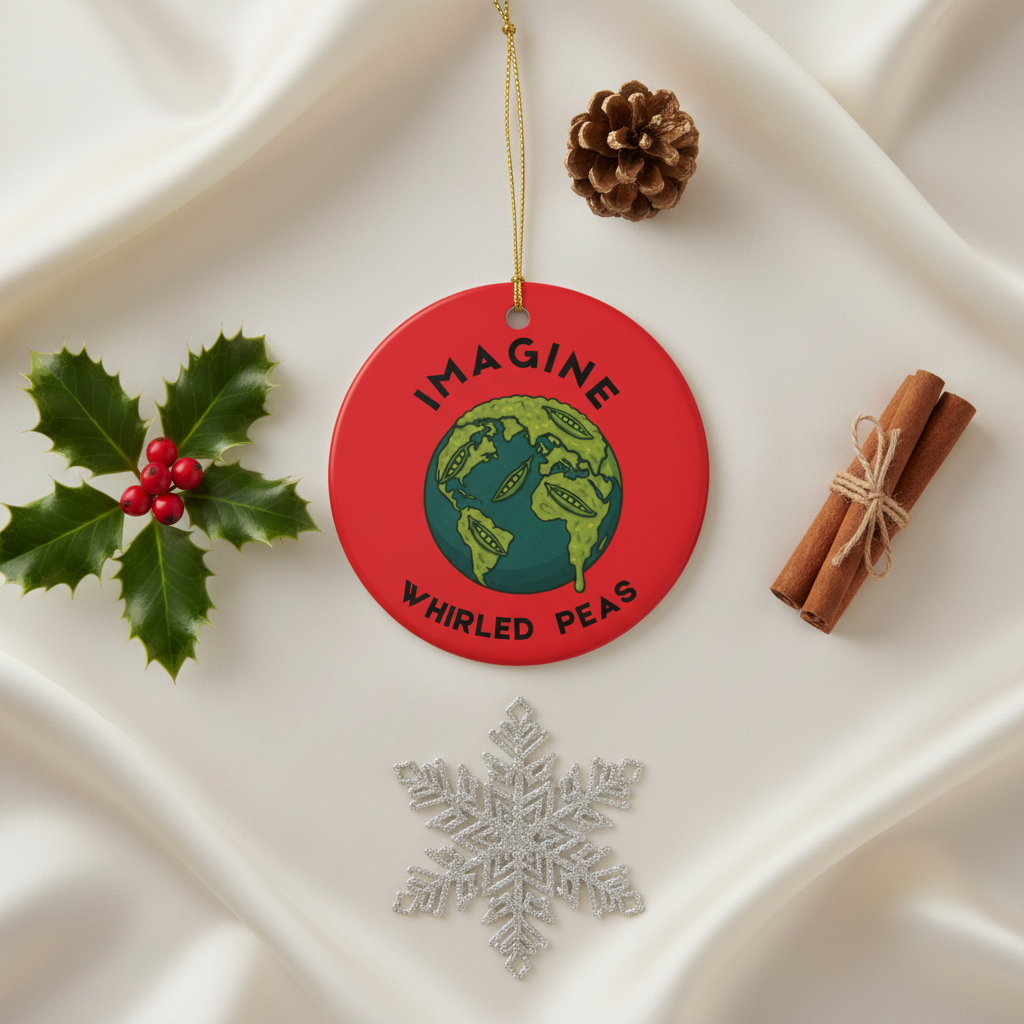 Whimsical Ceramic Ornament - 'Imagine Whirled Peas' Decor, Unique Gift for Christmas, Home Decor, Tree Decoration, Eco-Friendly Ornament