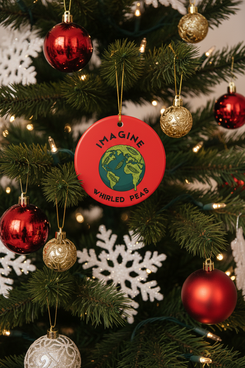 Whimsical Ceramic Ornament - 'Imagine Whirled Peas' Decor, Unique Gift for Christmas, Home Decor, Tree Decoration, Eco-Friendly Ornament