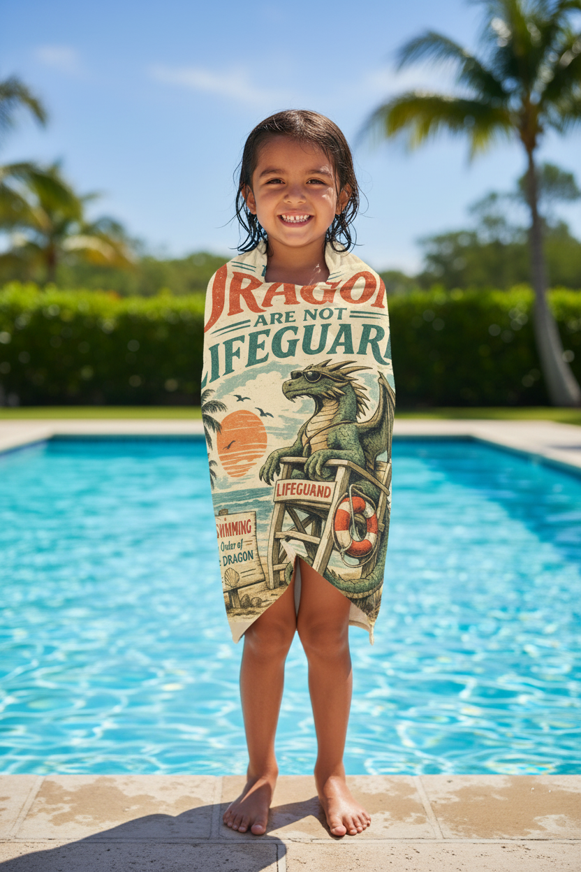 Beach Towel — "The Dragons Are Not Lifeguards" Vintage Summerween Dragon Design