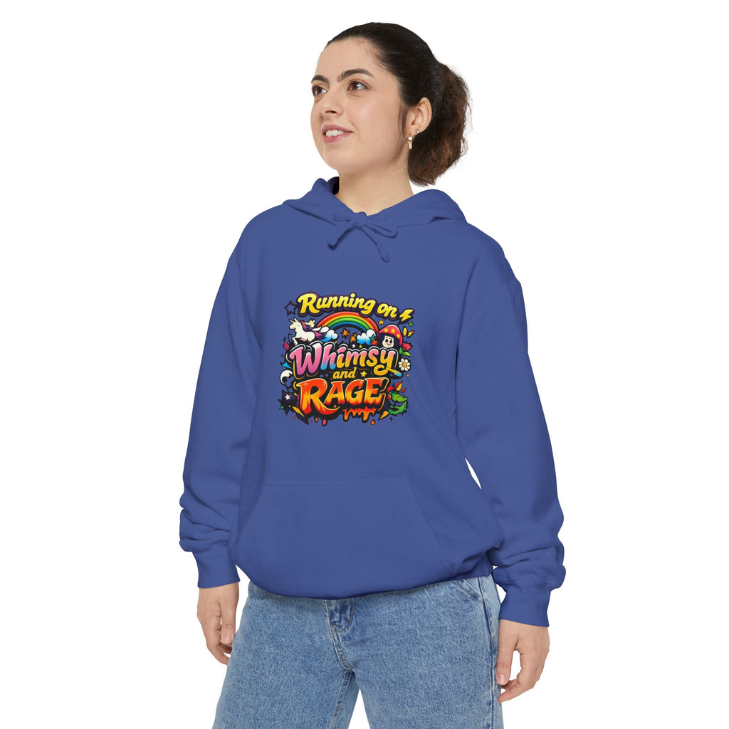 Hoodie — "Running on a Whimsy and Rage" Colorful Graphic Pullover