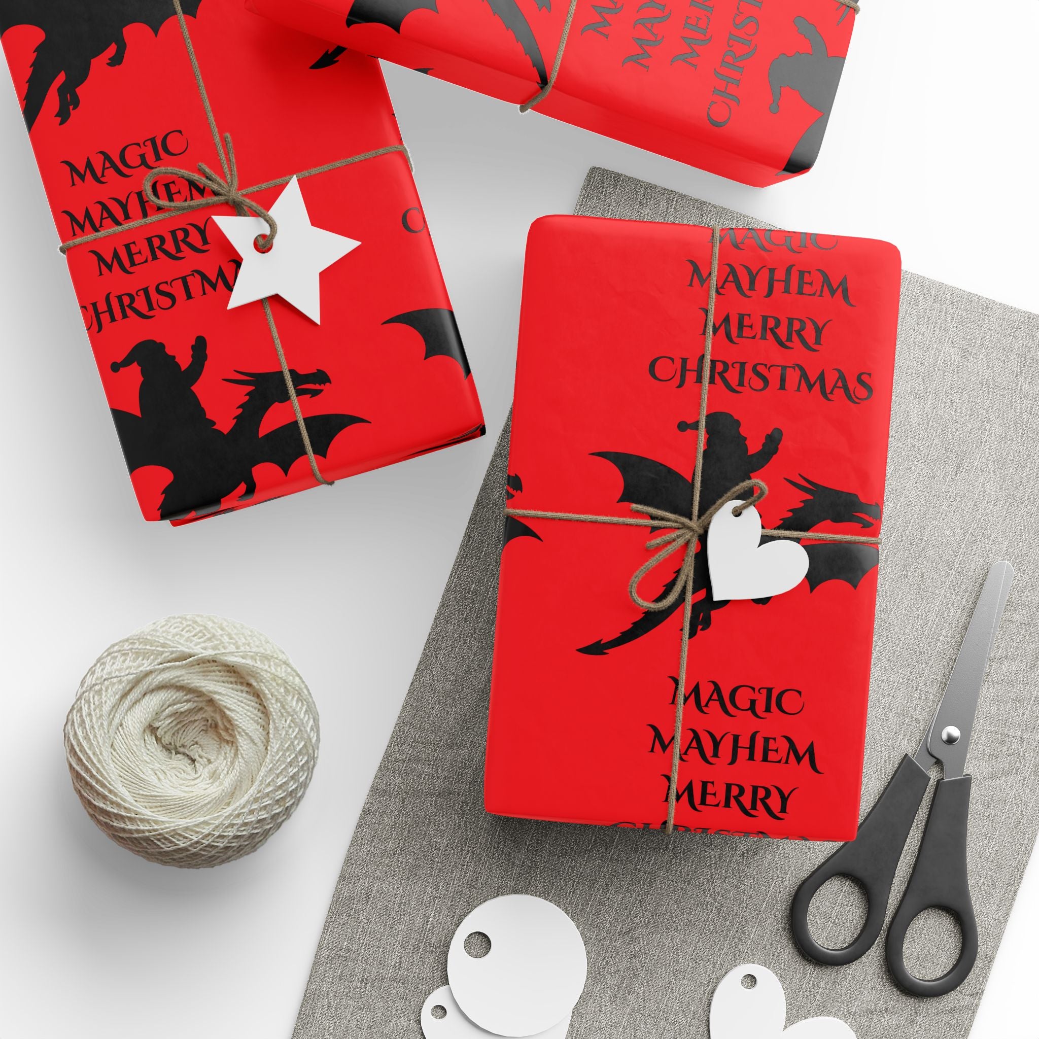 Santa Dragon Magic Mayhem Wrapping Paper — Fantasy Holiday Gift Wrap