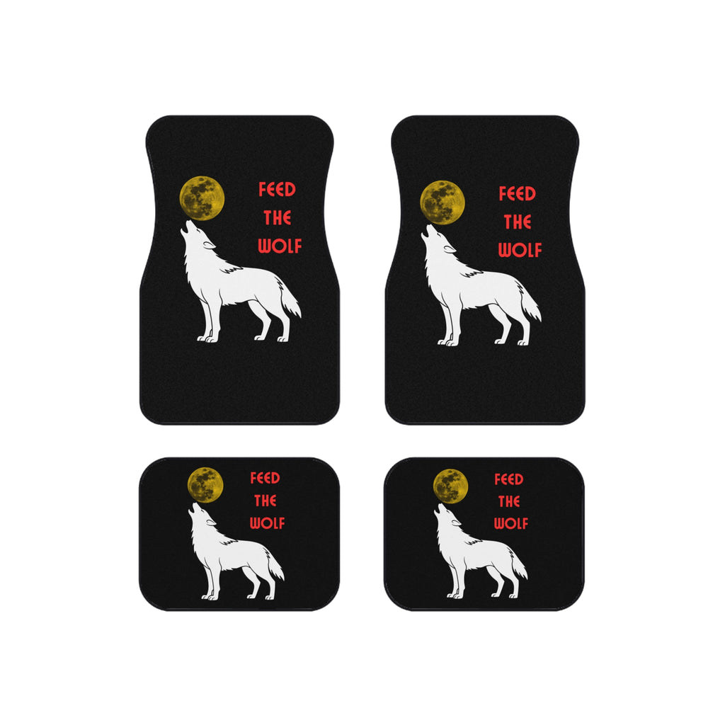 Howling White Wolf with Moon car mats | Feed the Wolf floor mats (set of 4) - Mutantur Labs LLC