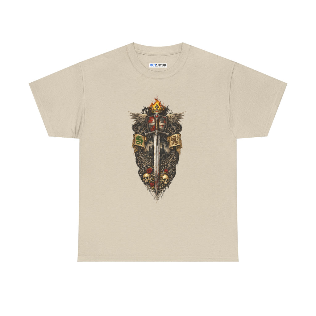 Medieval Sword & Shield T-Shirt — Fantasy Knight Crest Tee - Mutantur Labs LLC