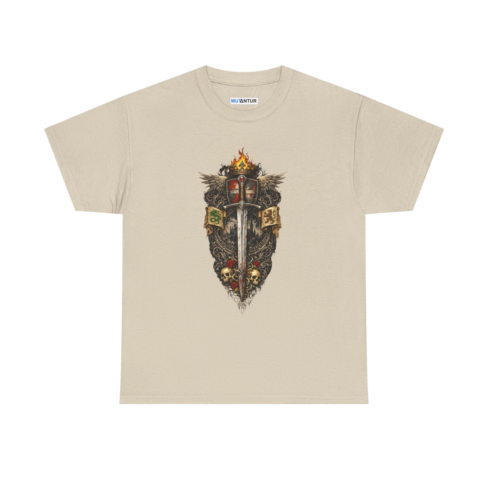Medieval Sword & Shield T-Shirt — Fantasy Knight Crest Tee - Mutantur Labs LLC