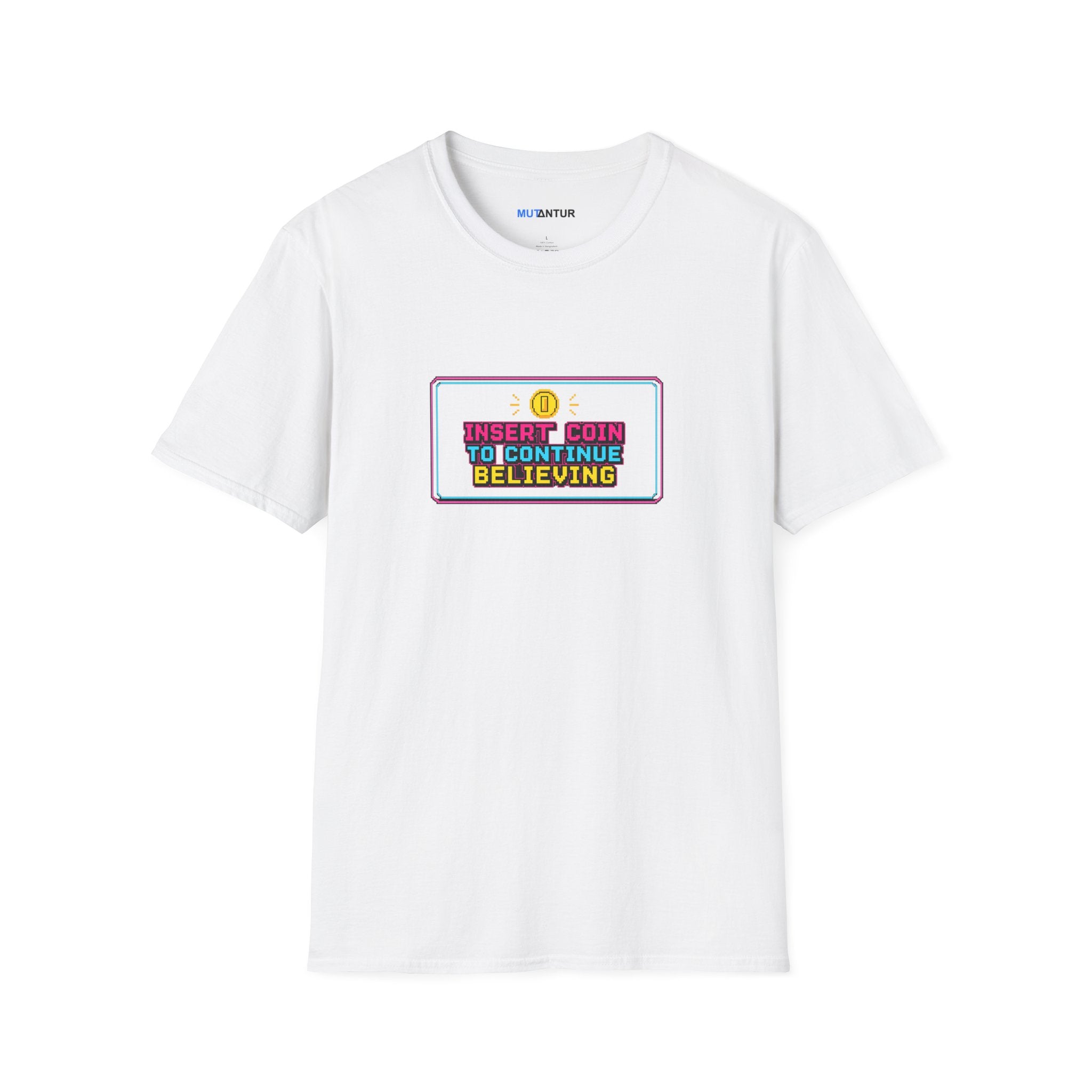 Insert Coin To Continue Believing T-Shirt | Retro Arcade Gamer Tee