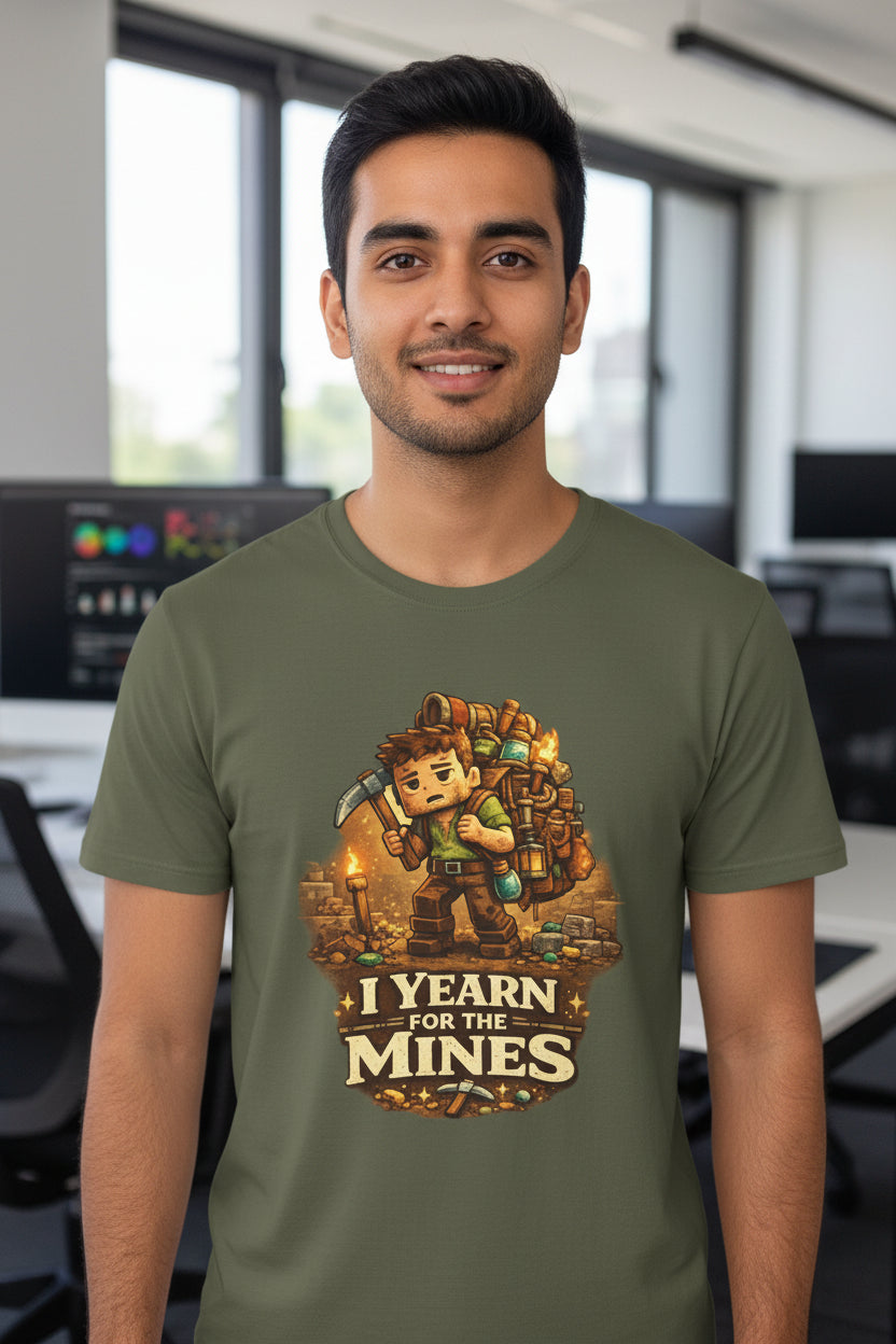 Funny Mining Gamer T-Shirt | I Yearn for the Mines Graphic Tee | Fantasy Adventure Shirt - Mutantur Labs LLC