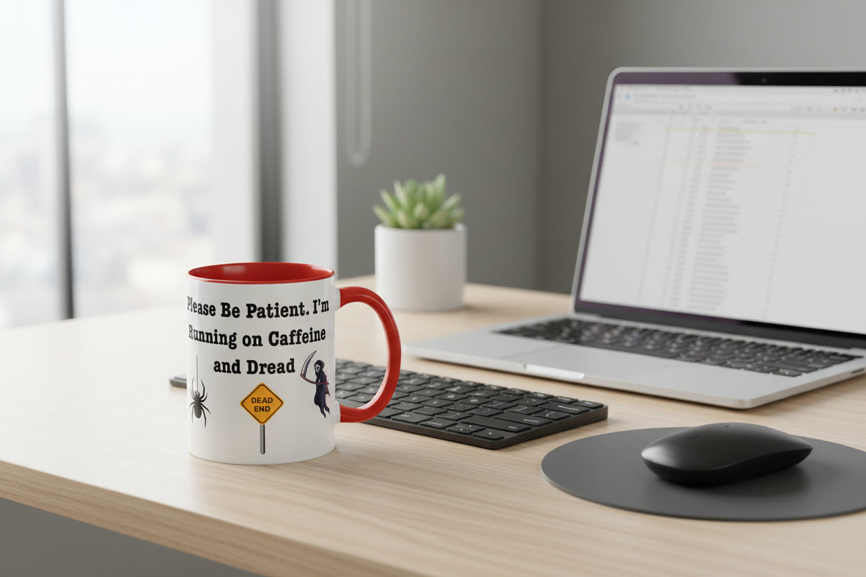 Running on Caffeine and Dread Mug | Funny Coffee Cup - Mutantur Labs LLC