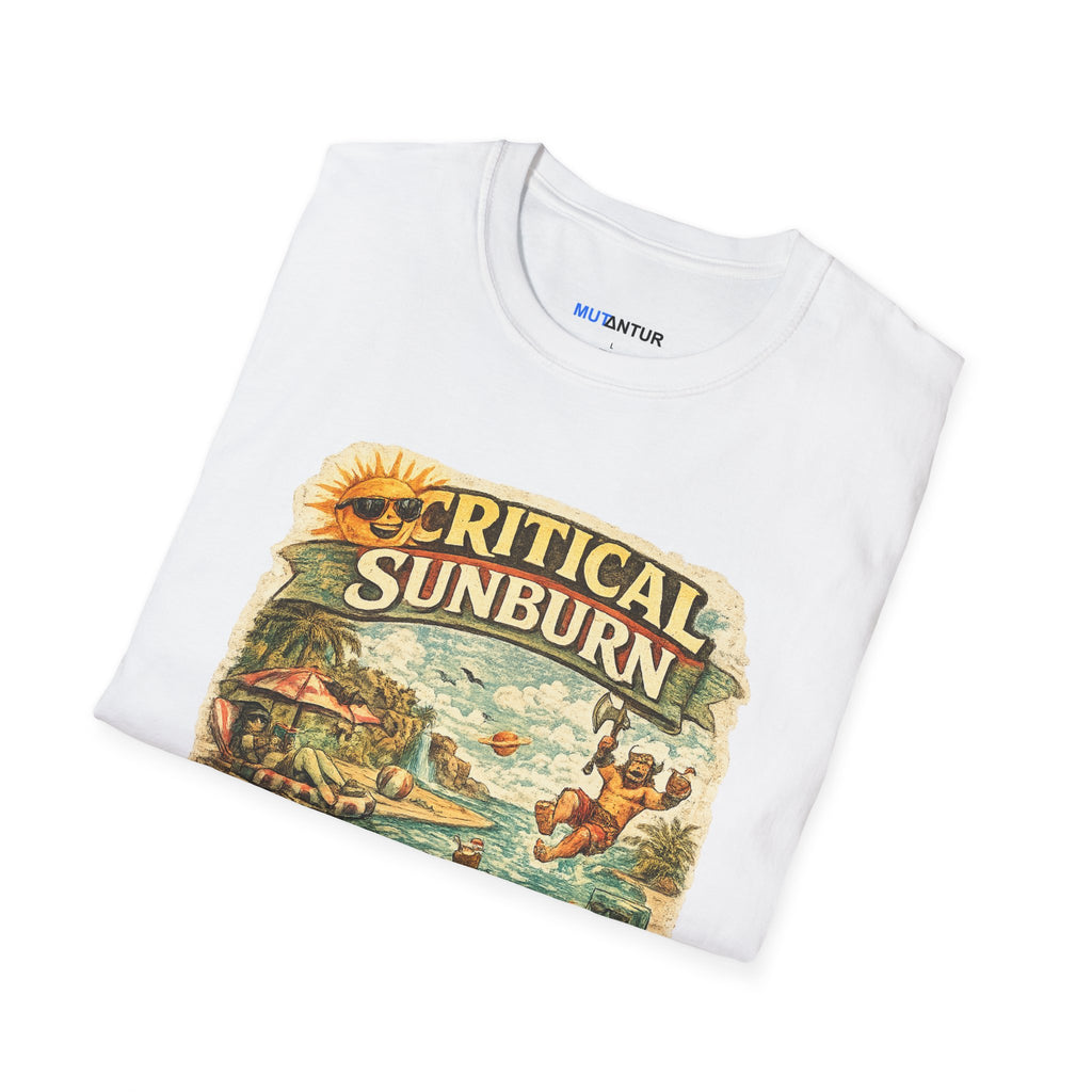 Critical Sunburn Beach T-Shirt – Retro Tropical Vacation Graphic Tee - Mutantur Labs LLC