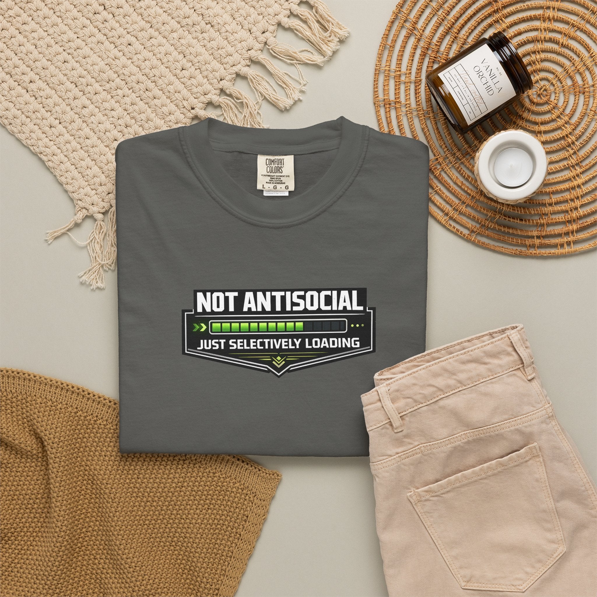 Not Antisocial T-Shirt — "Just Selectively Loading" Graphic Comfort Colors Tee