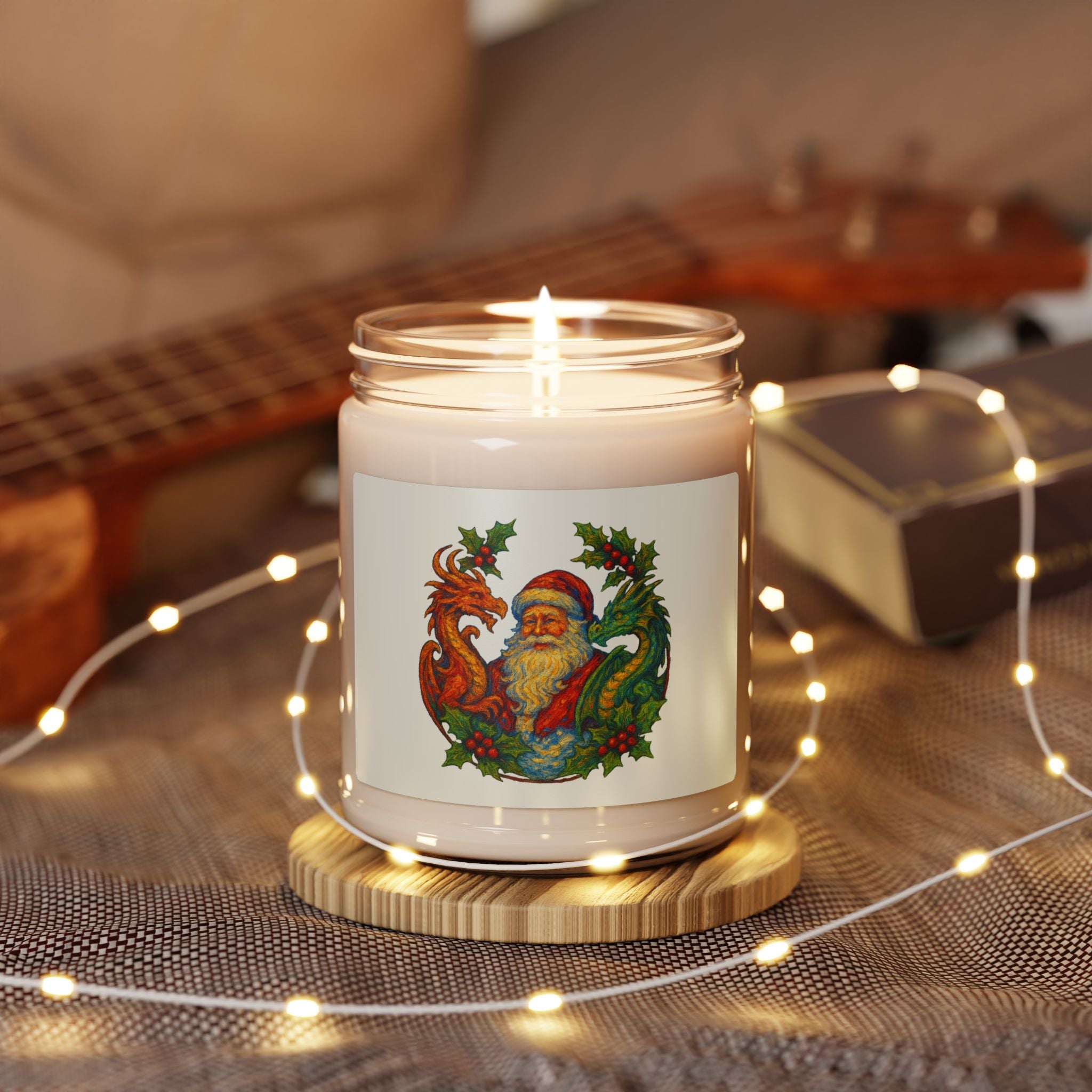 Vintage Santa with Dragons and Holly Holiday Candle | Scented Soy 9oz