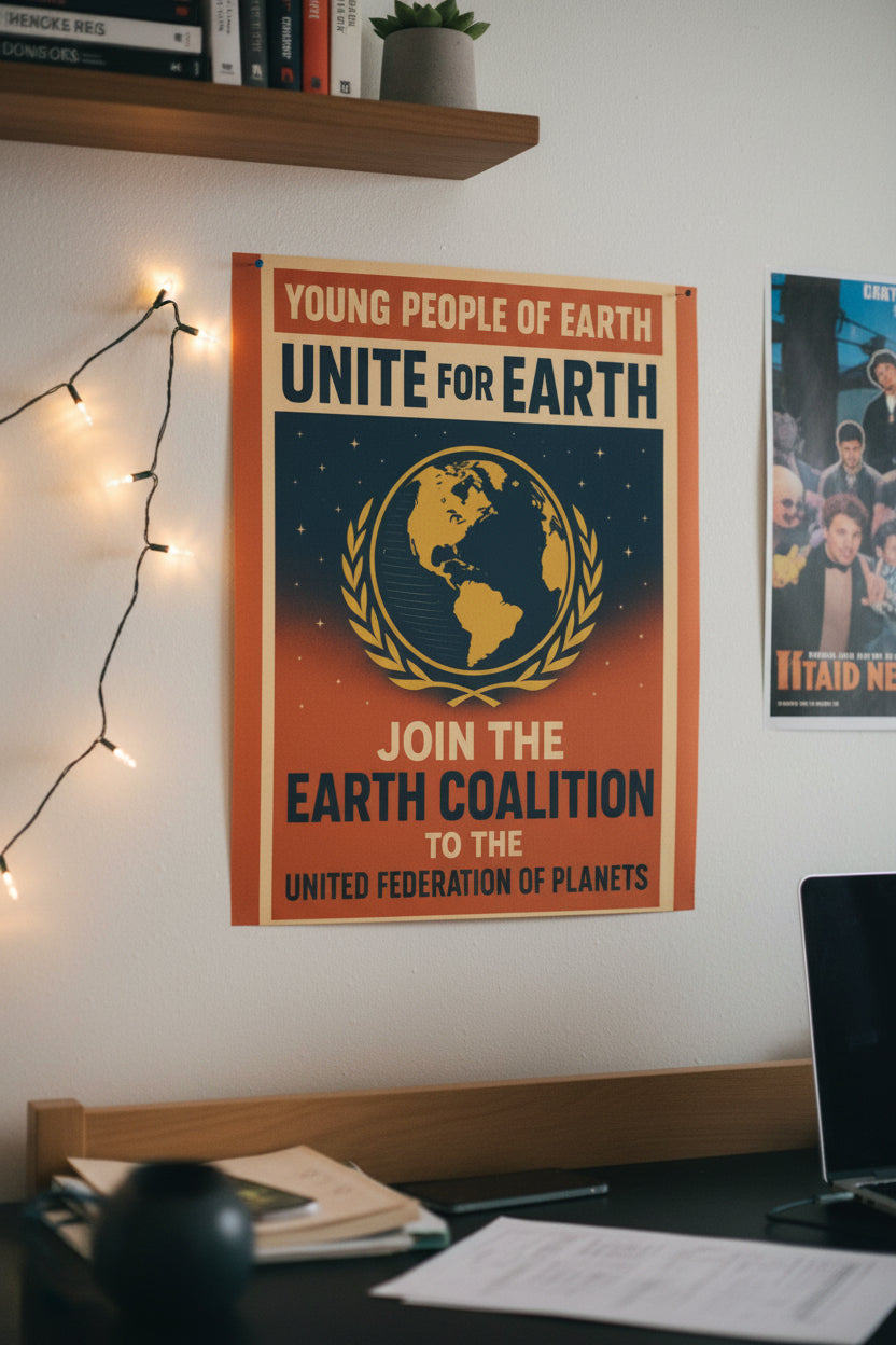 Vintage Earth Coalition Poster – Retro Sci-Fi Wall Art Gift for Space Fans - Mutantur Labs LLC
