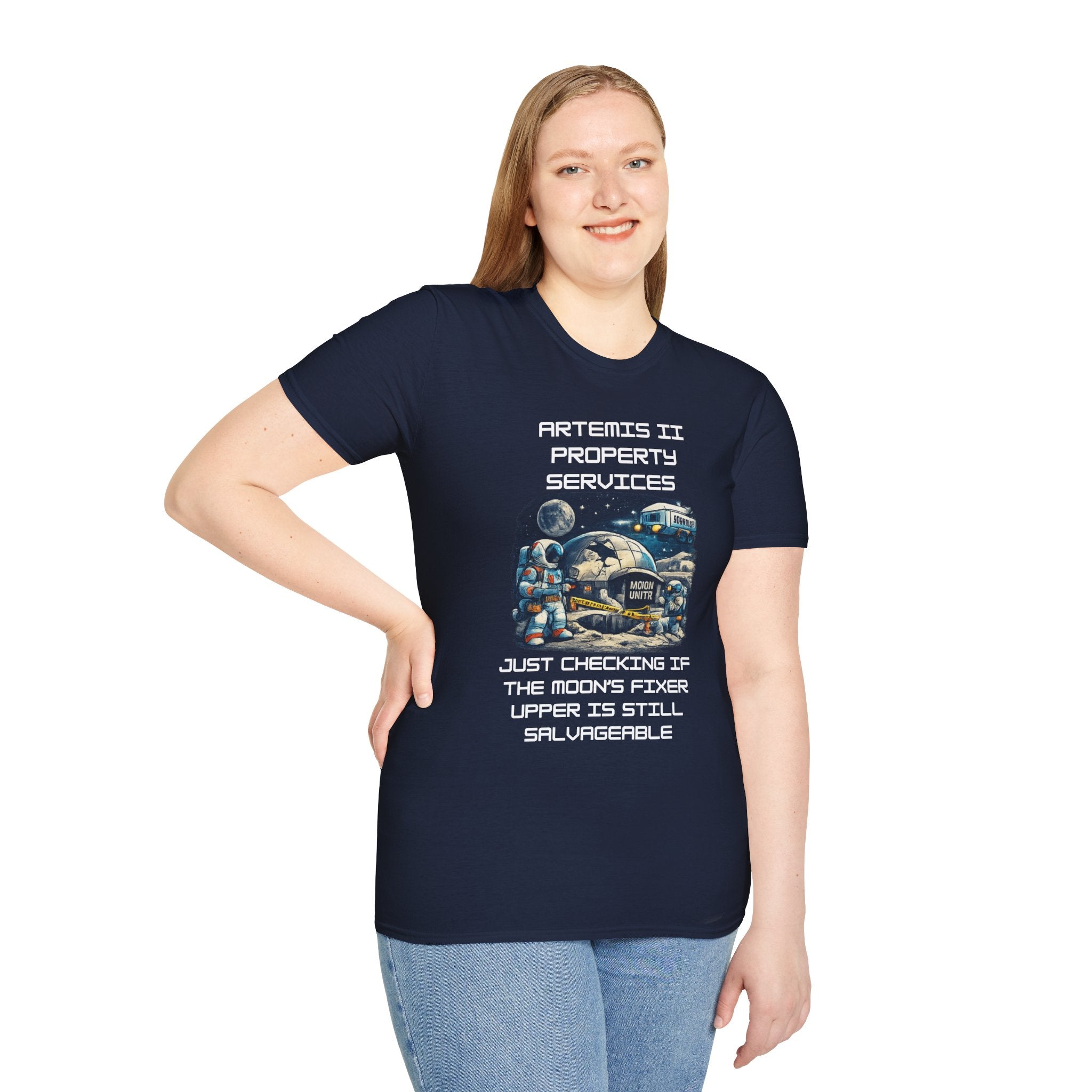 Moonbase Property Services T-Shirt — 'Artemis II Property Services' Space Repair Crew funny Tee - Mutantur Labs LLC