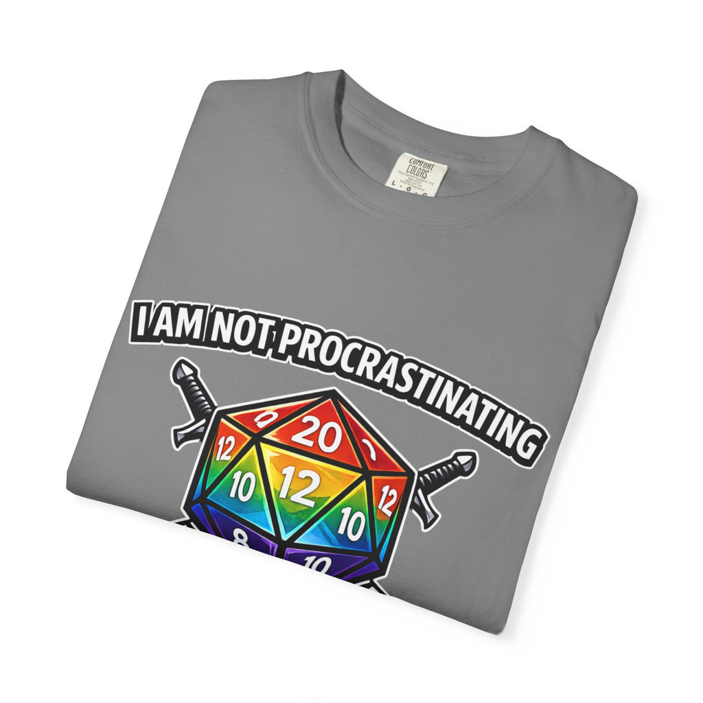 Nerd Humor Gaming I Am Not Procrastinating Side Quest | Rainbow D20 Dice RPG Tee Comfort Colors tee - Mutantur Labs LLC