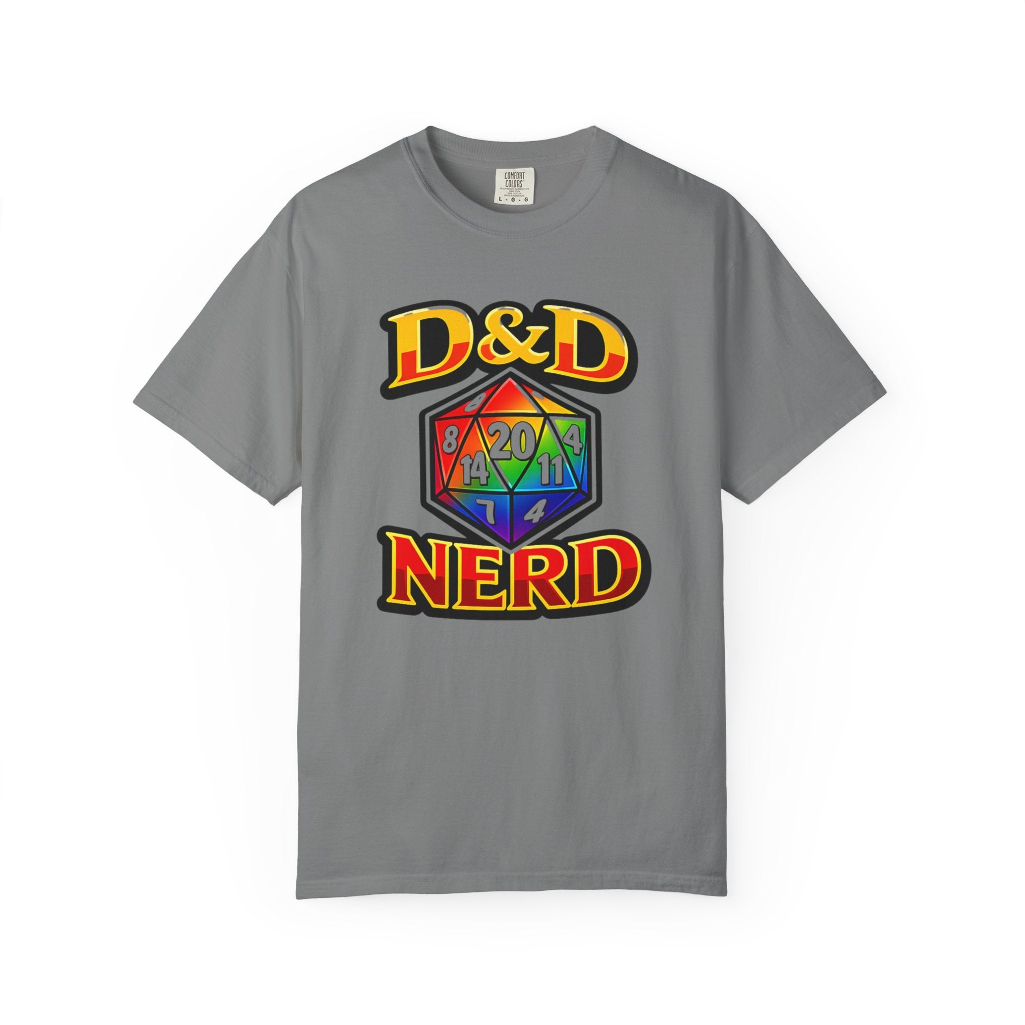 Rainbow D20 Gamer T-Shirt — Nerdy Tabletop RPG Comfort Colors Tee - Mutantur Labs LLC