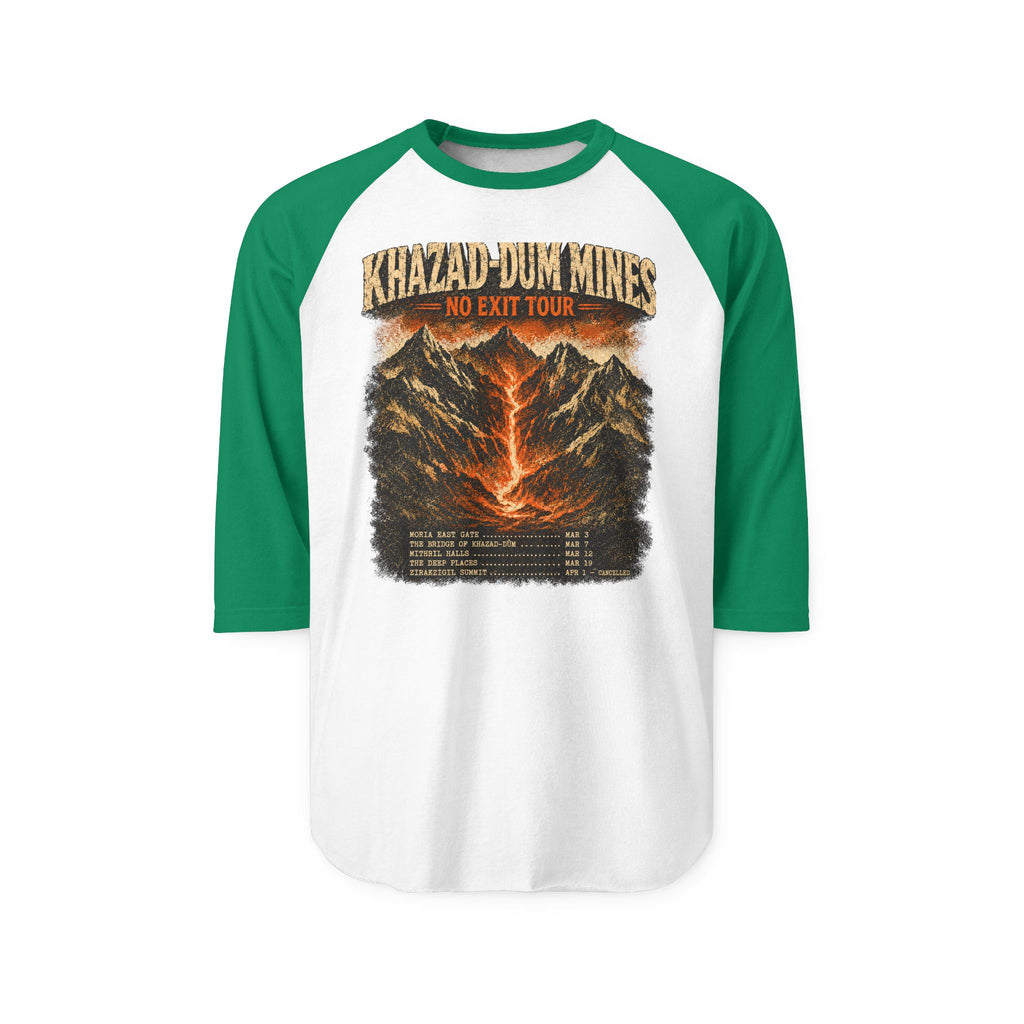 Khazad-Dûm Mines Tour Raglan Shirt — "No Exit Tour" Mountain Volcano Graphic