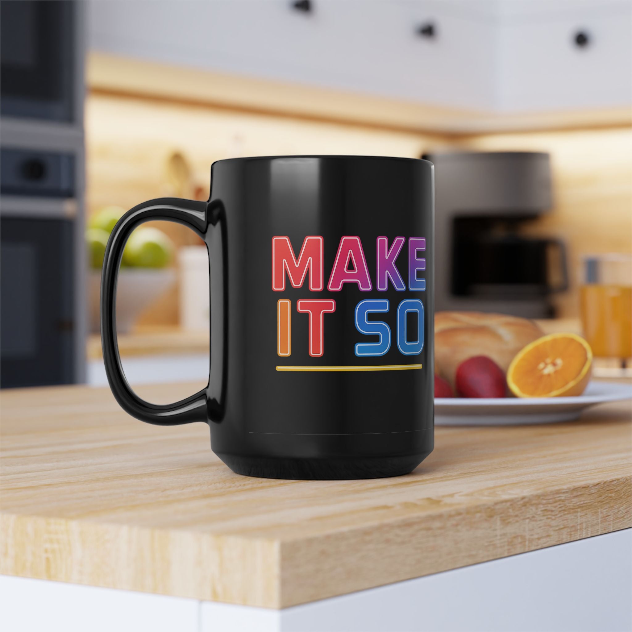Make It So Mug | Neon Sci-Fi Inspired 15oz Black Coffee Cup - Mutantur Labs LLC