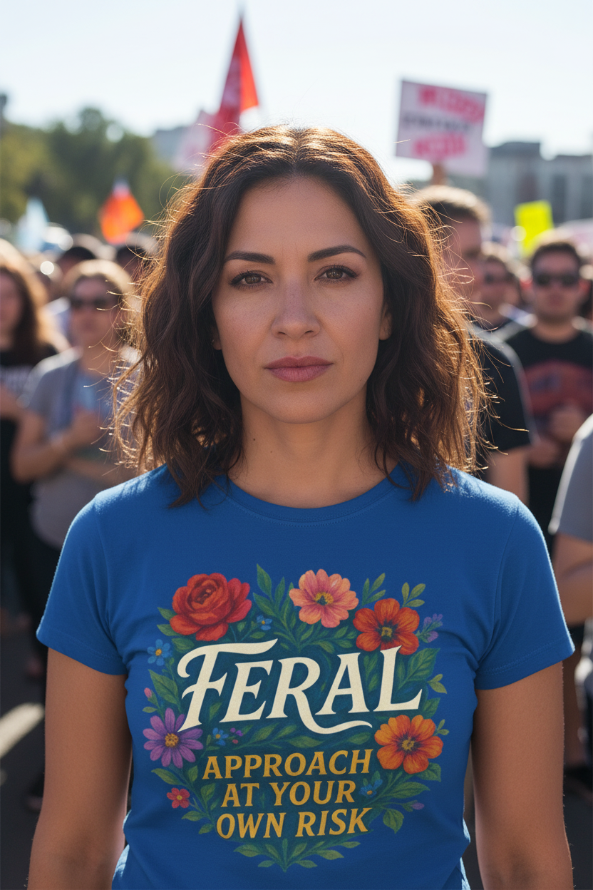 Feral Approach At Your Own Risk tee | Floral badge design
