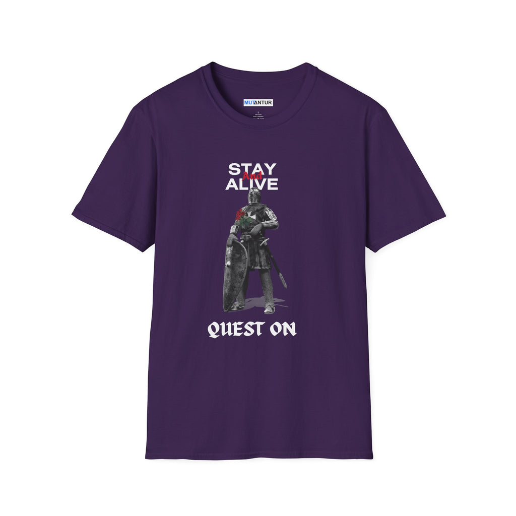 Stay Alive Quest On T-Shirt | Dark Fantasy Knight Gamer Tee - Mutantur Labs LLC