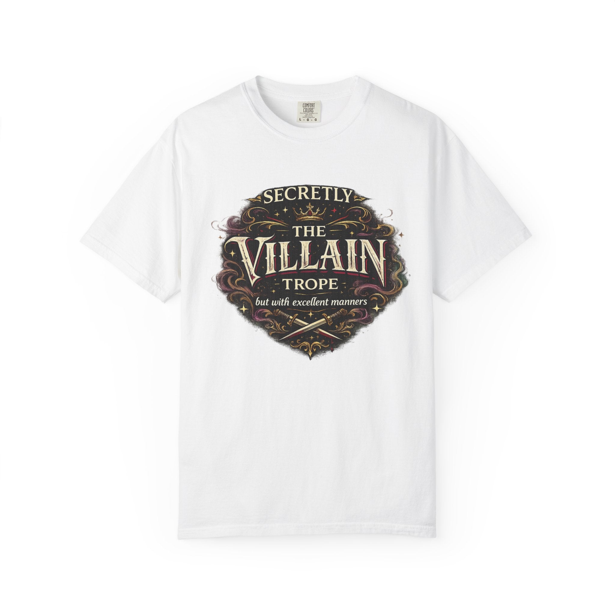Villain Trope vintage fantasy Comfort Colors graphic tee, back view