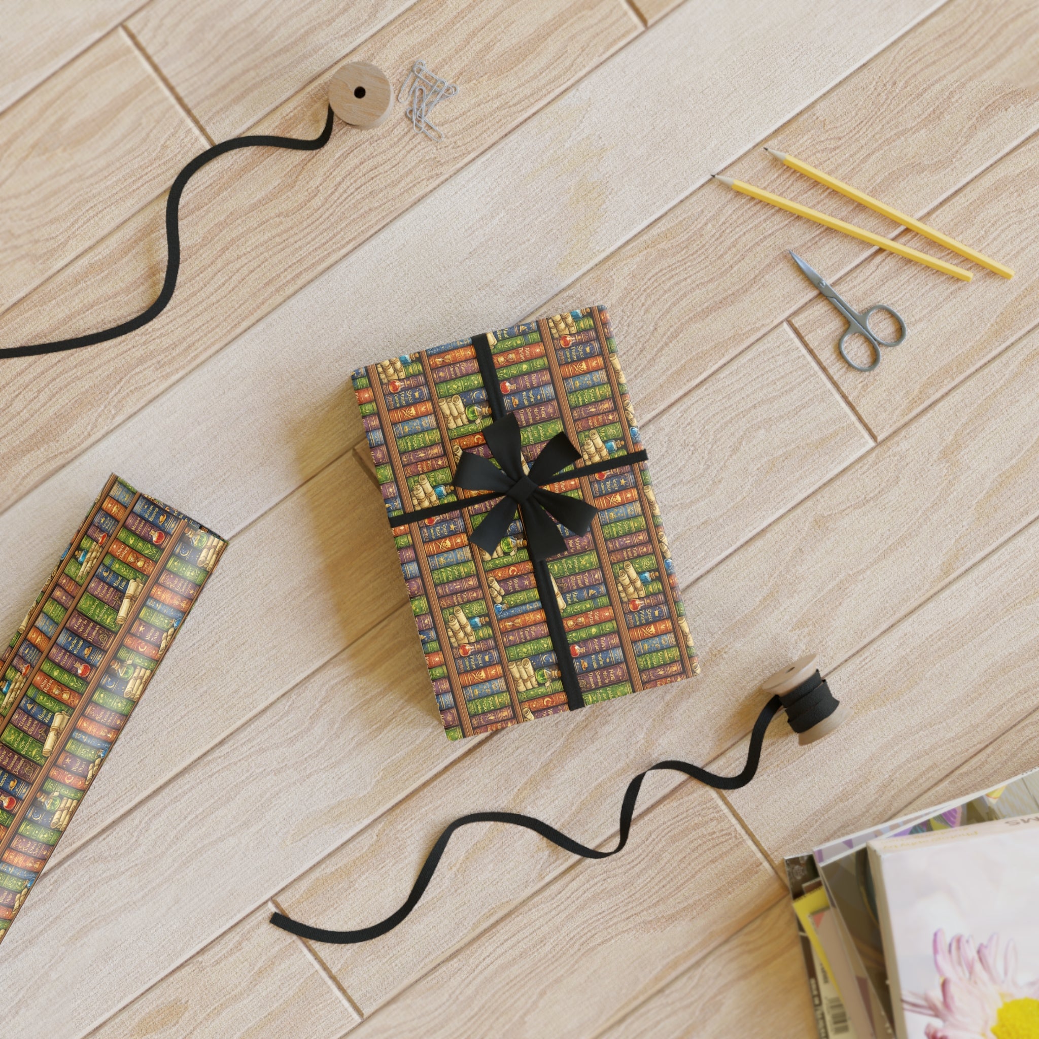 Booklover Gift Wrap Roll — Library Bookshelf Pattern Wrapping Paper