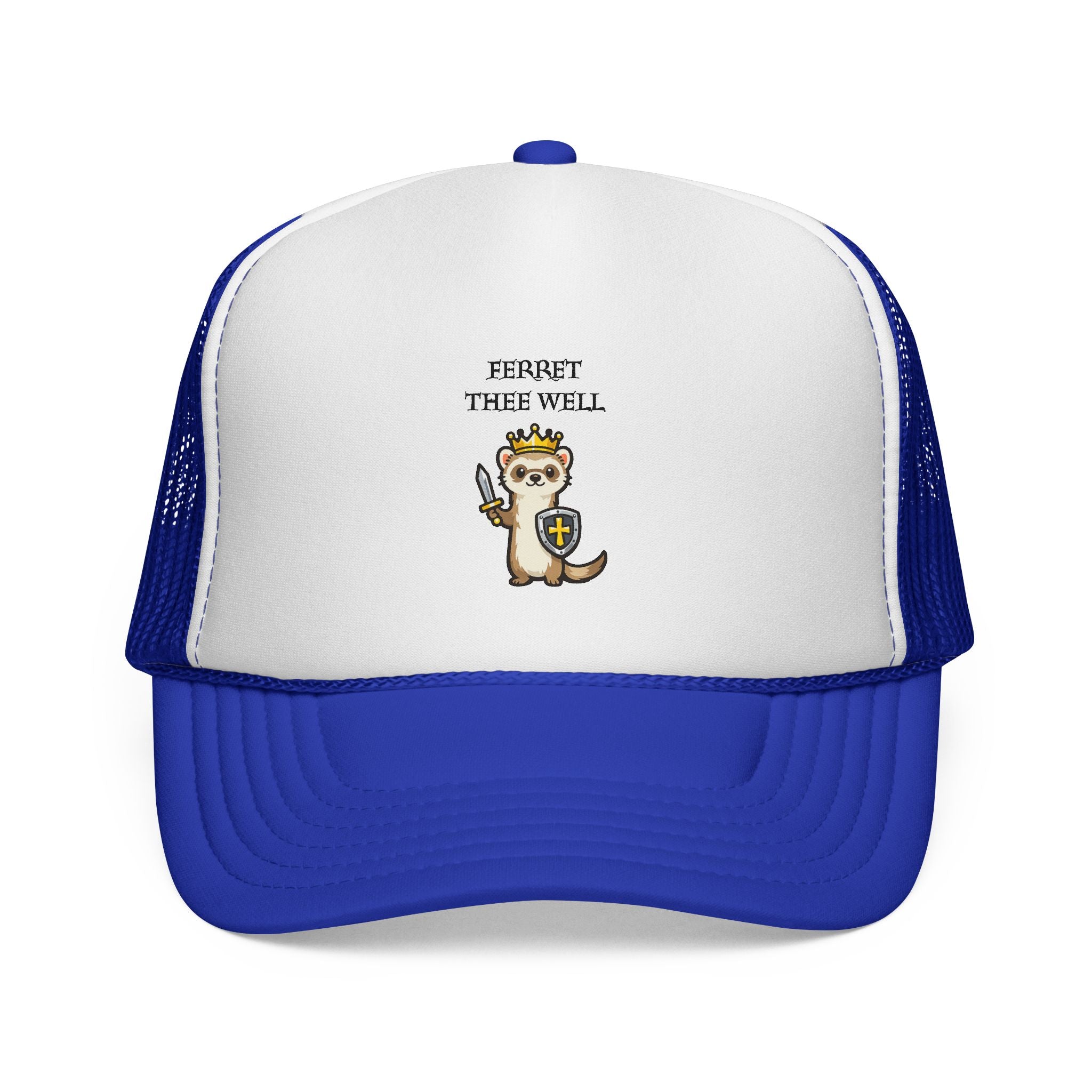 Ferret Thee Well King Trucker Cap | Cute Crowned Ferret Hat | Fantasy Animal Mesh Back Cap - Mutantur Labs LLC