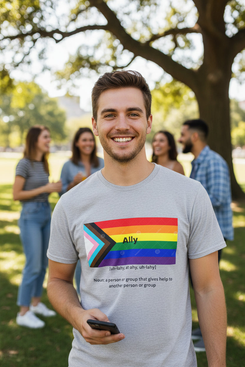 Pride Ally T-Shirt – Colorful LGBTQ+ Ally Graphic Unisex Softstyle Tee - Mutantur Labs LLC