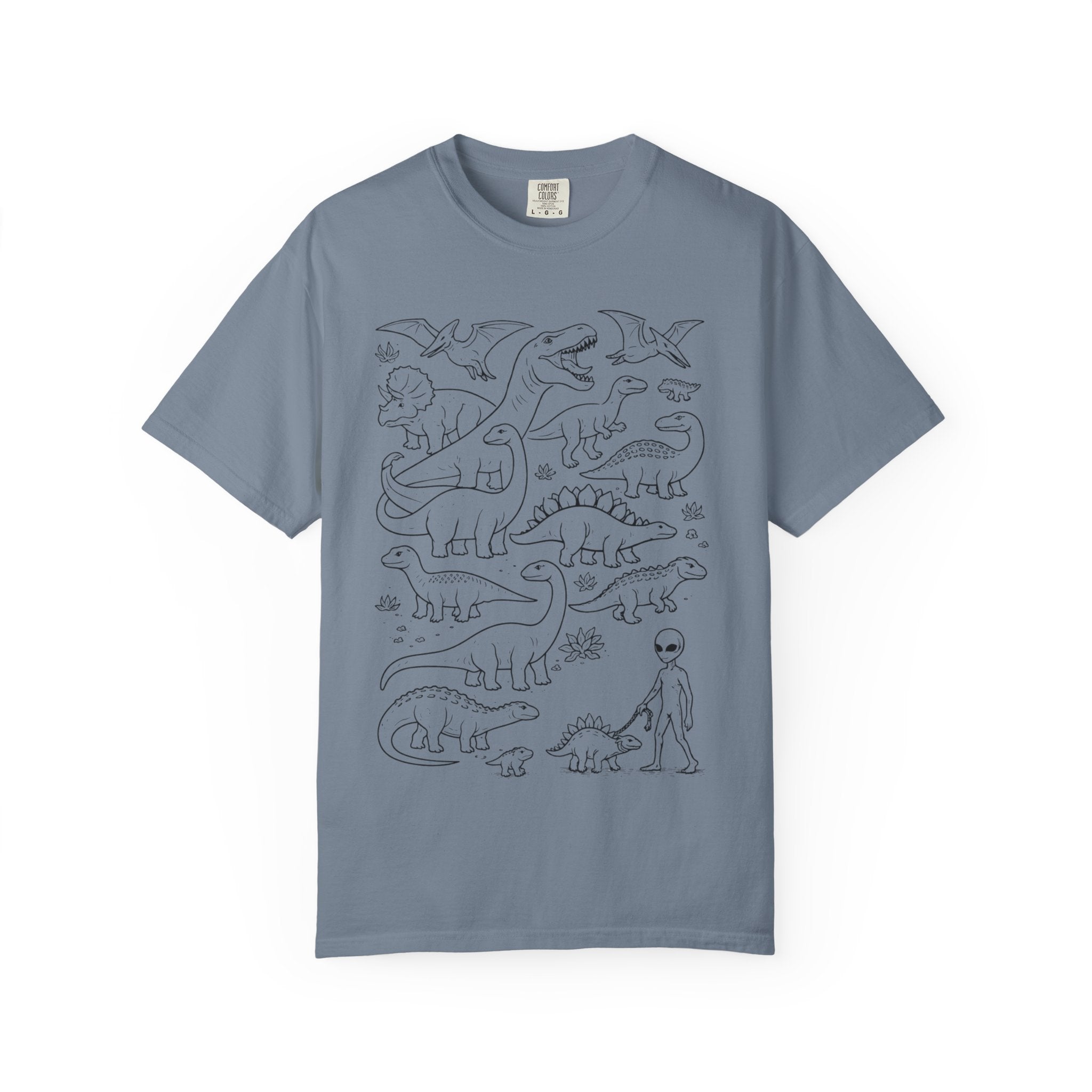 Alien and Dinosaur T-Shirt | Funny Line Art Graphic Tee - Mutantur Labs LLC