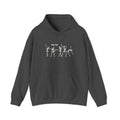 Gray hoodie with 6 dancing white skeletons with the words Bone Jovi against a white background