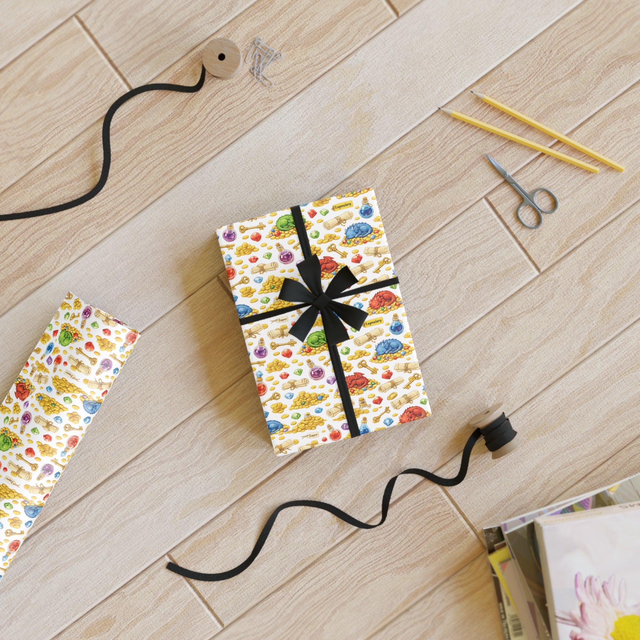 Colorful Cute Sleeping Dragons Gift Wrap Roll – Kids Birthday and Baby Shower Wrapping Paper