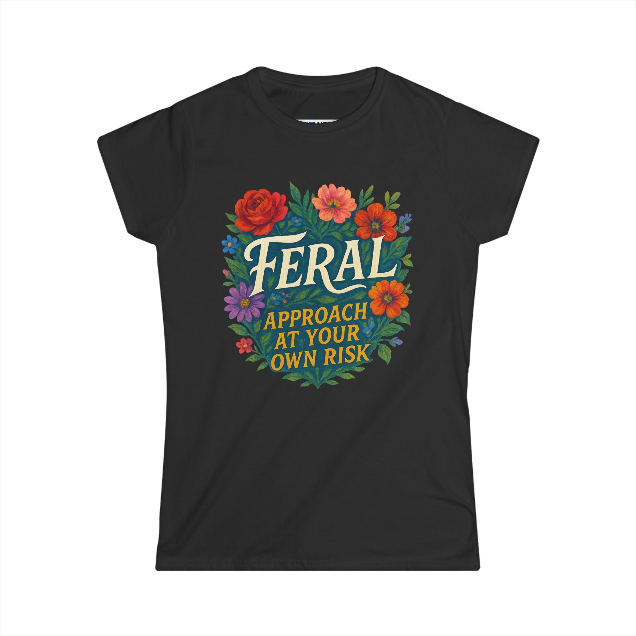 Feral Approach At Your Own Risk tee | Floral badge design - Mutantur Labs LLC