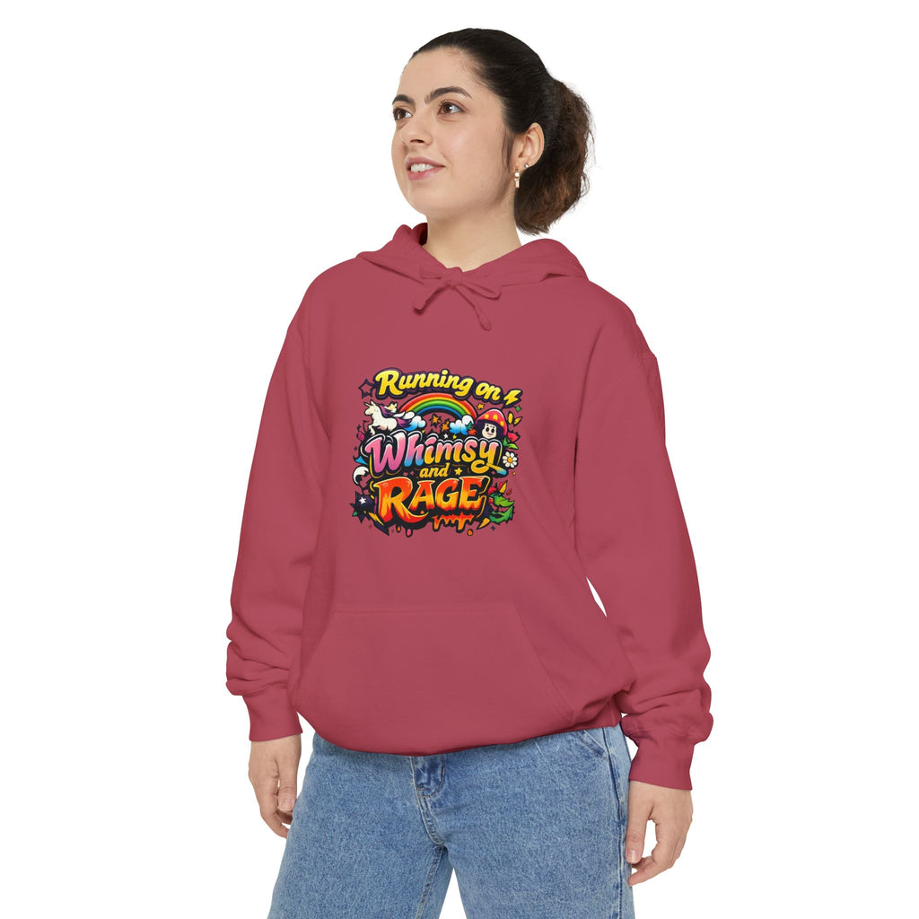 Hoodie — "Running on a Whimsy and Rage" Colorful Graphic Pullover