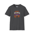 gray  Short sleeved t shirt with colorful Happy Halloween I'm Only Here for The Look