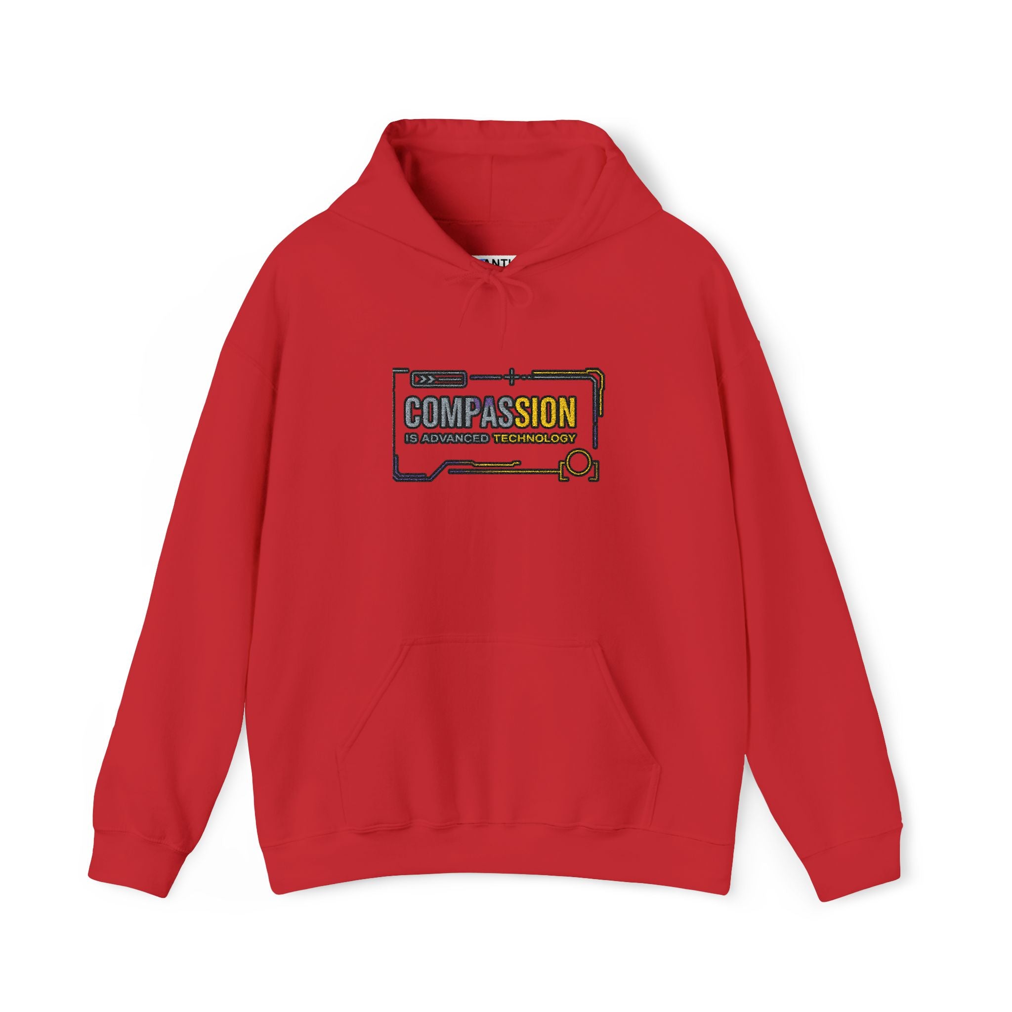 Compassion Is Advanced Technology Hoodie | Embroidered Futurist Pullover - Mutantur Labs LLC