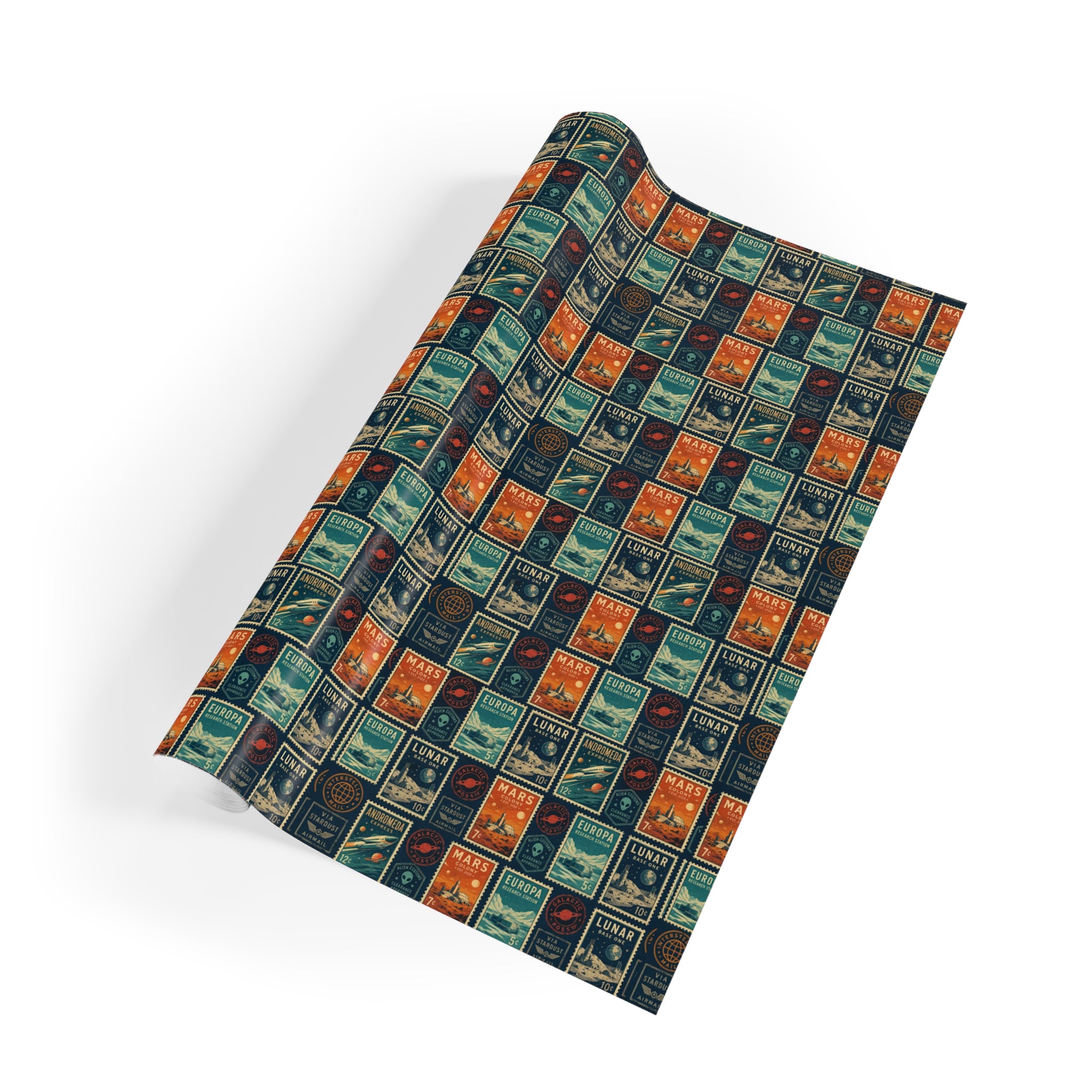 Vintage Planet Postage Stamp Gift Wrap Roll — Retro Travel Wrapping Paper