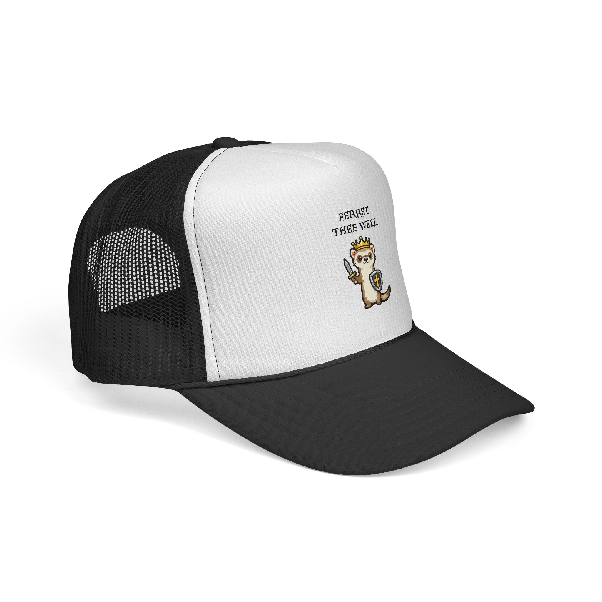 Ferret Thee Well King Trucker Cap | Cute Crowned Ferret Hat | Fantasy Animal Mesh Back Cap - Mutantur Labs LLC
