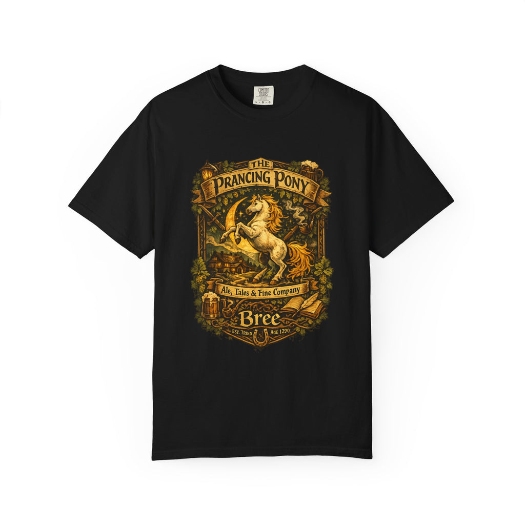 Prancing Pony Fantasy T-Shirt | Vintage Inn Heraldry Graphic Tee - Mutantur Labs LLC