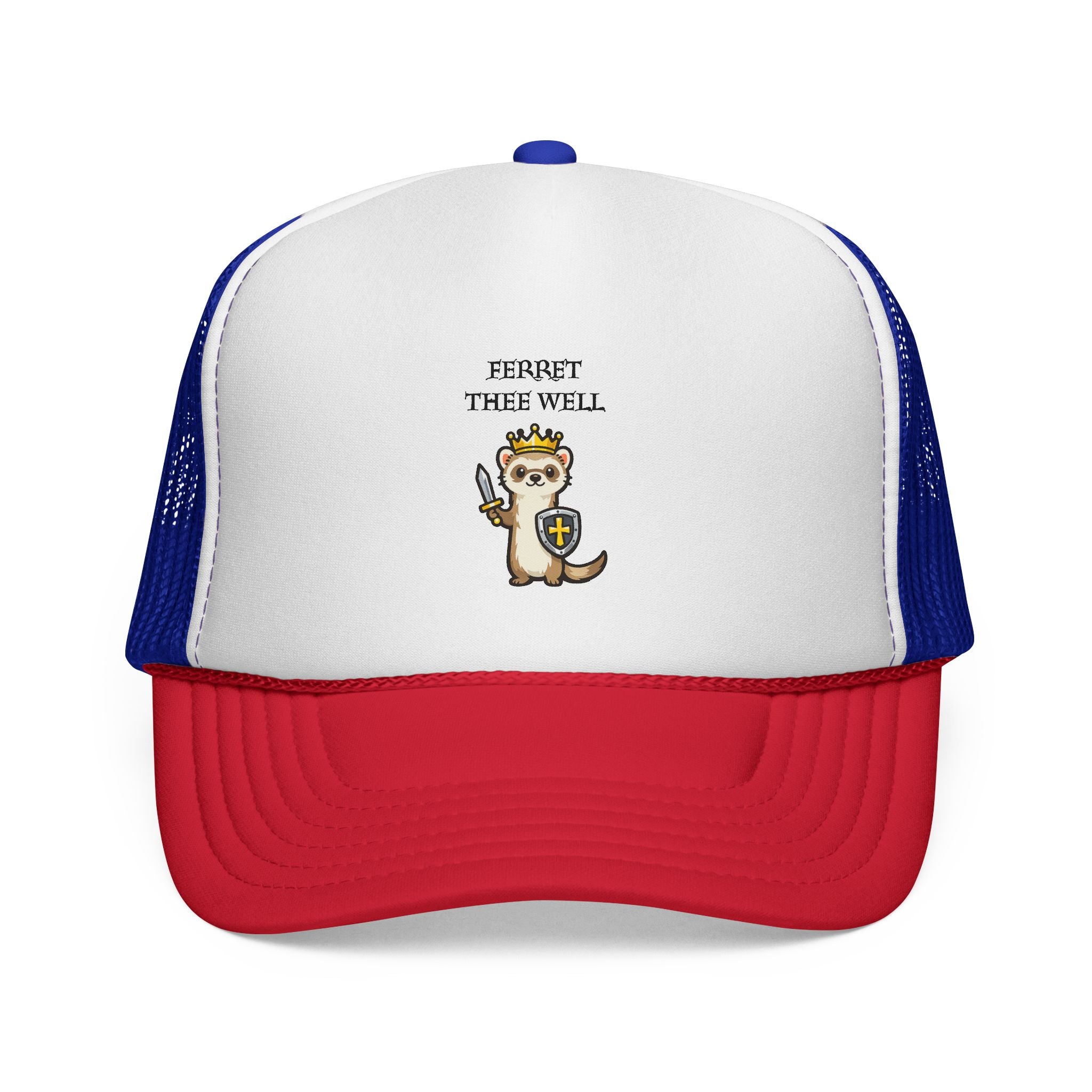 Ferret Thee Well King Trucker Cap | Cute Crowned Ferret Hat | Fantasy Animal Mesh Back Cap - Mutantur Labs LLC