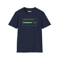 Navy Blue t shirt with a green loading bar with the words Loading Better timeline
