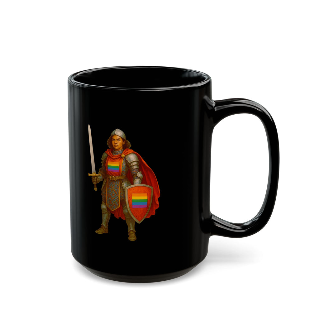 Rainbow Paladin Mug — Black Ceramic Mug with Pride Shield and Cape - Mutantur Labs LLC