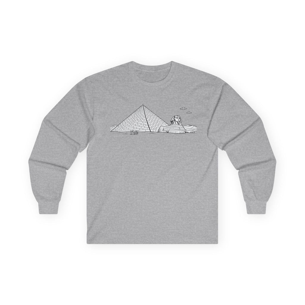 Egypt Pyramid, Aliens & Sphinx Line Art Long Sleeve Tee - Mutantur Labs LLC