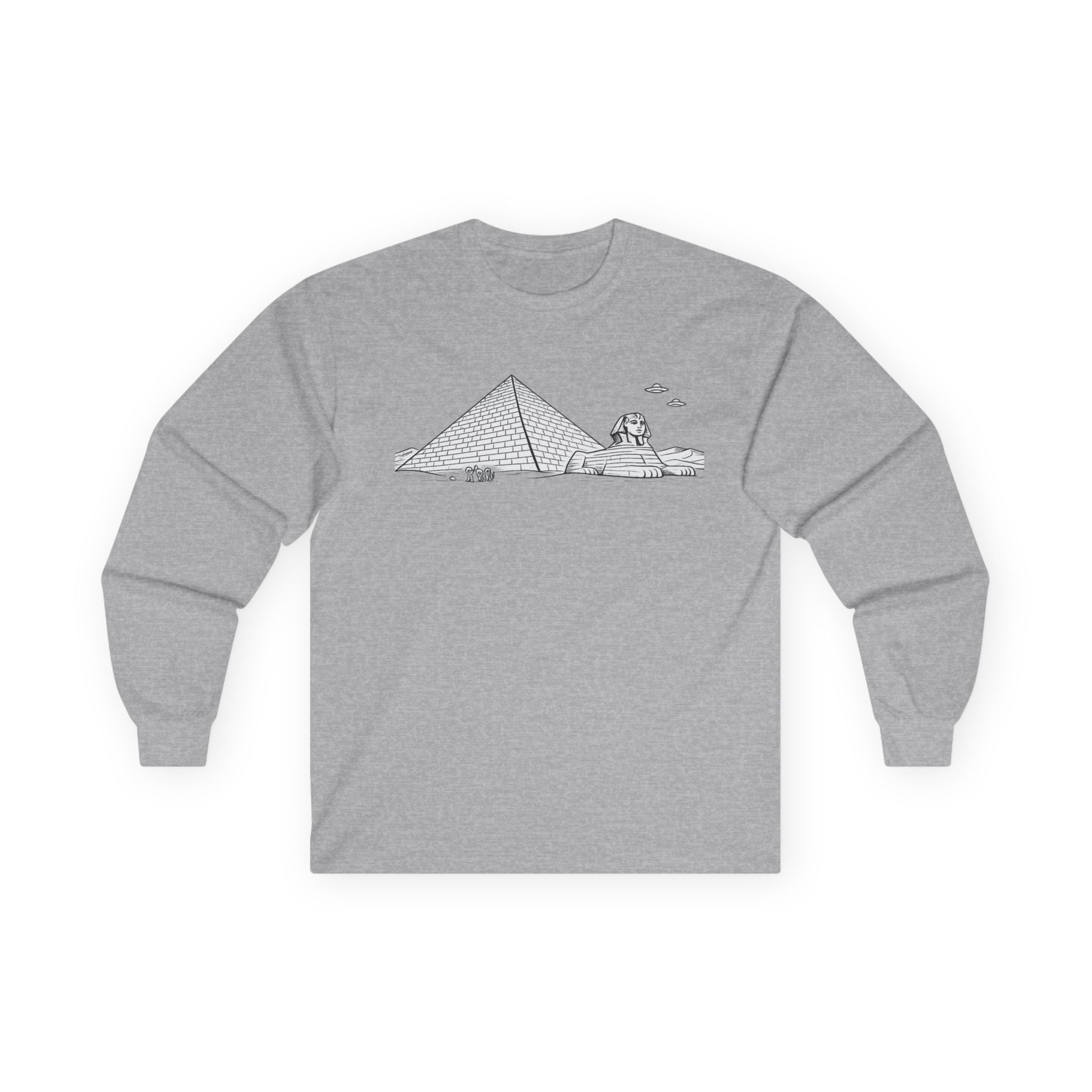 Egypt Pyramid, Aliens & Sphinx Line Art Long Sleeve Tee - Mutantur Labs LLC