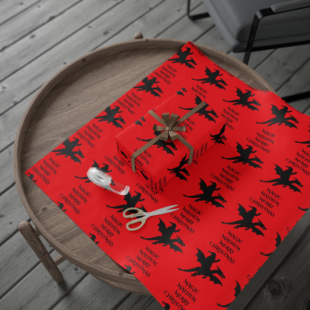 Santa Dragon Magic Mayhem Wrapping Paper — Fantasy Holiday Gift Wrap