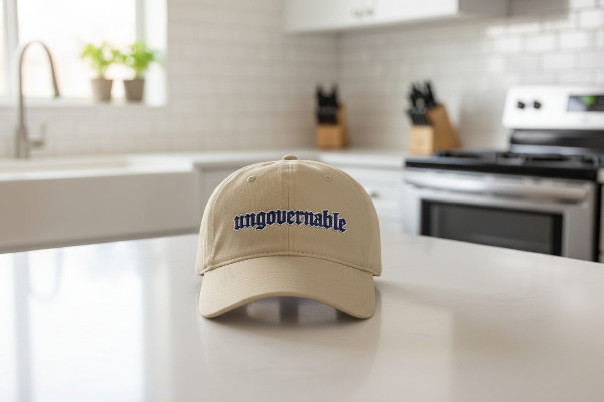 Ungovernable embroidered low-profile baseball cap, detail shot