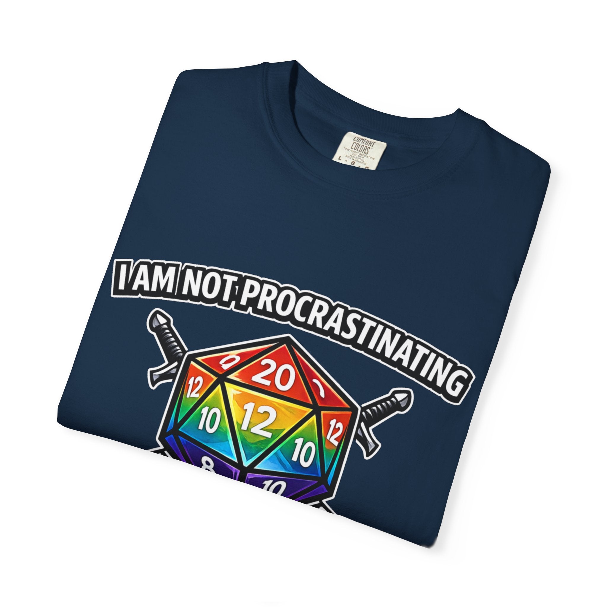 Nerd Humor Gaming I Am Not Procrastinating Side Quest | Rainbow D20 Dice RPG Tee Comfort Colors tee - Mutantur Labs LLC