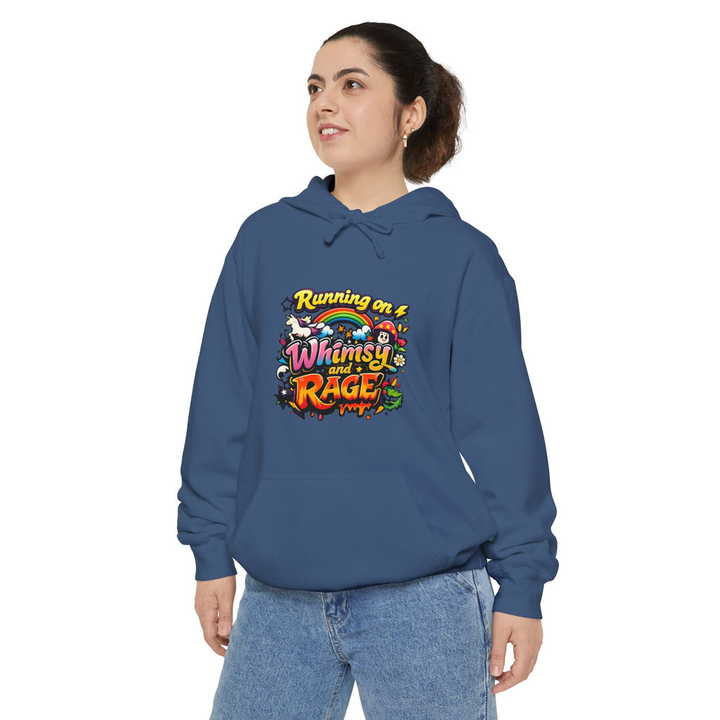 Hoodie — "Running on a Whimsy and Rage" Colorful Graphic Pullover
