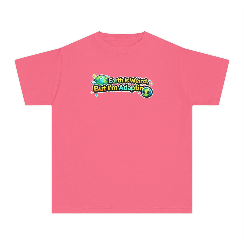 Earth Is Weird But I’m Adapting Youth T-Shirt — Funny Alien Kids Graphic Tee