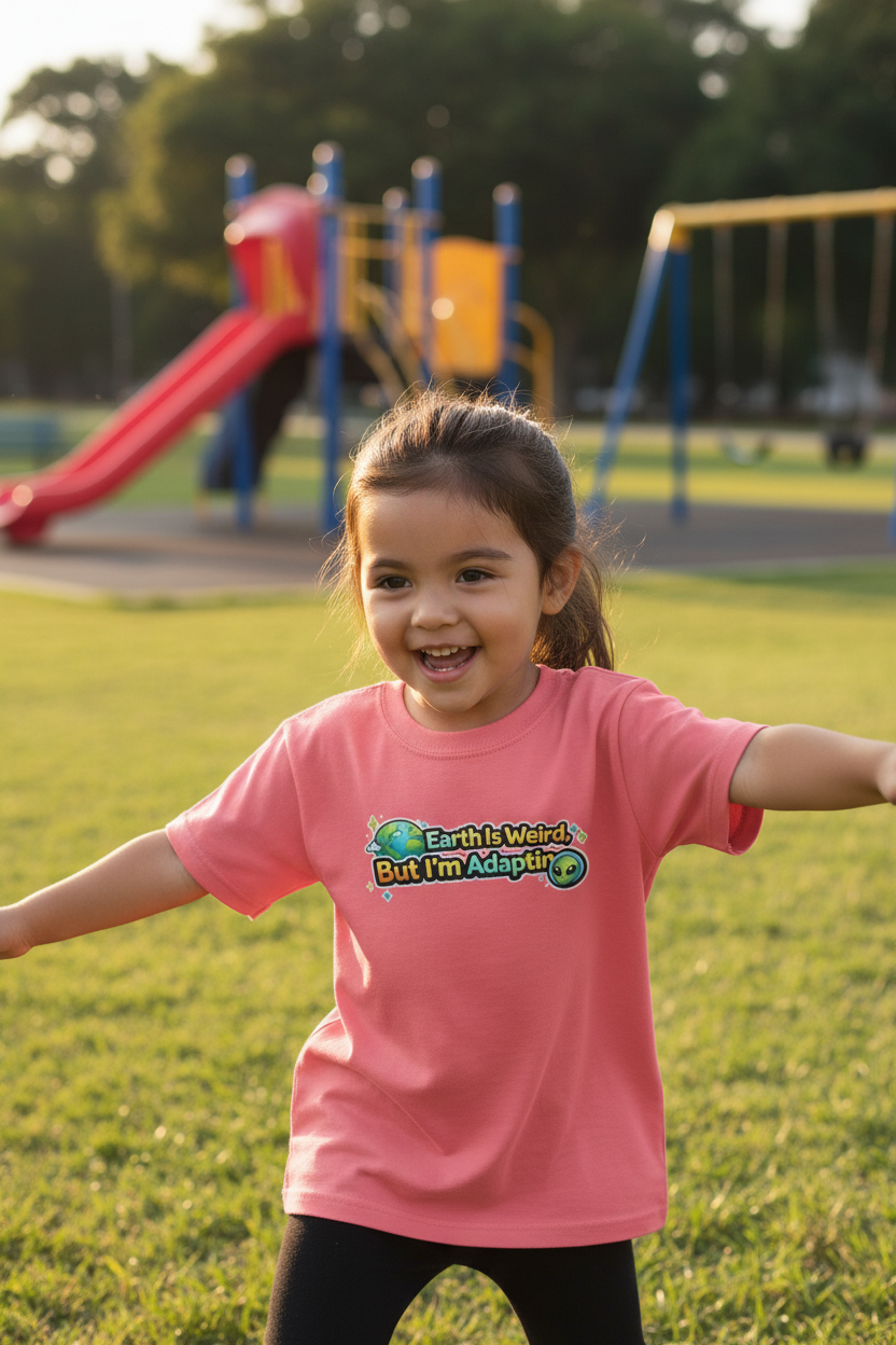 Earth Is Weird But I’m Adapting Youth T-Shirt — Funny Alien Kids Graphic Tee